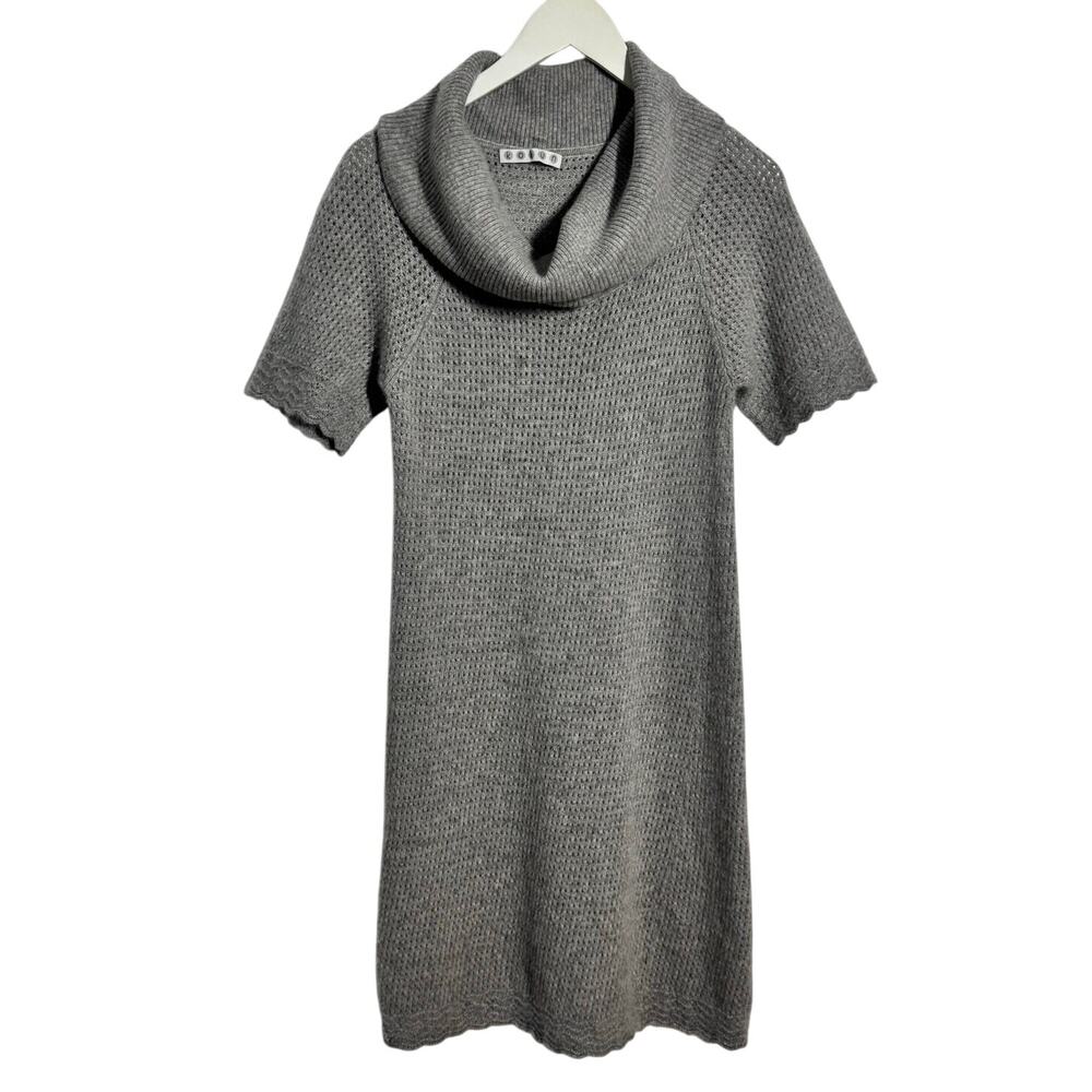 Kokun Cashmere Sweater Dress Women S Gray Cowl Neck Open Knit Mini Minimal